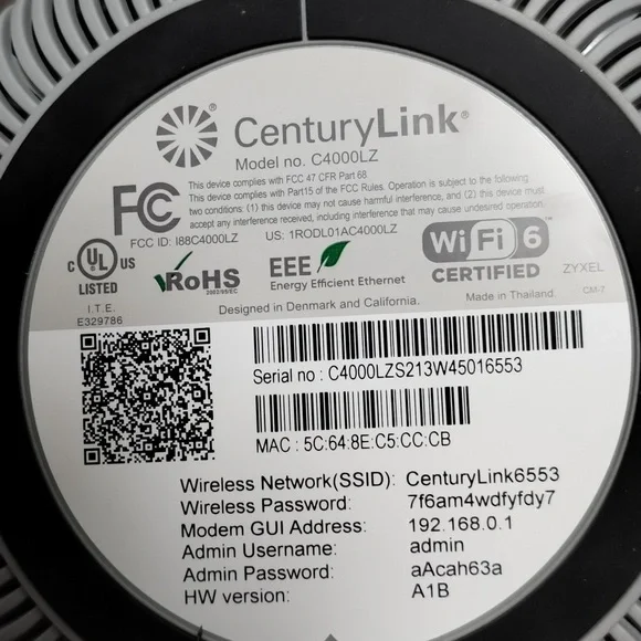 CenturyLink C4000LZ Modem Router